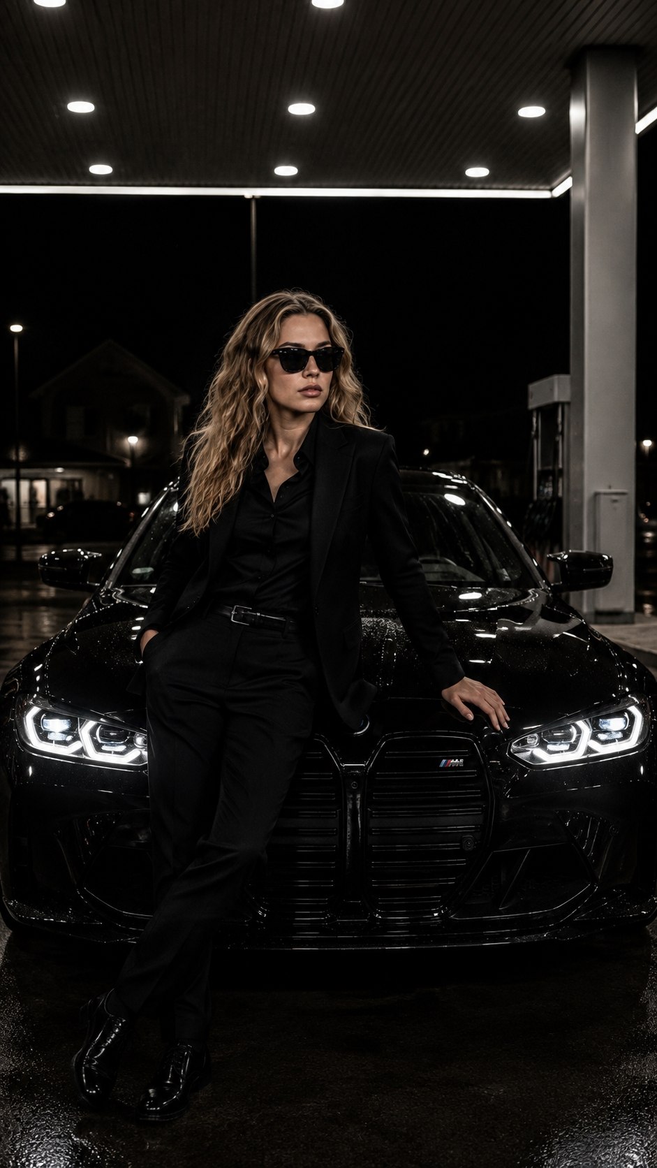 پرامپت هوش مصنوعی عکس کنار BMW خیلی خفن